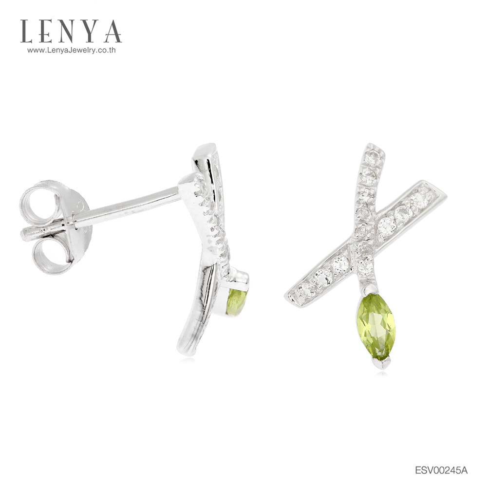 LENYA ต่างหูตัวเรือนเงินแท้ 925 ชุบโรเดียม ประดับด้วย เพอริดอท  (Peridot)  ไวโทแพซ (White Topaz) ดีไซน์เล็กๆน่ารัก