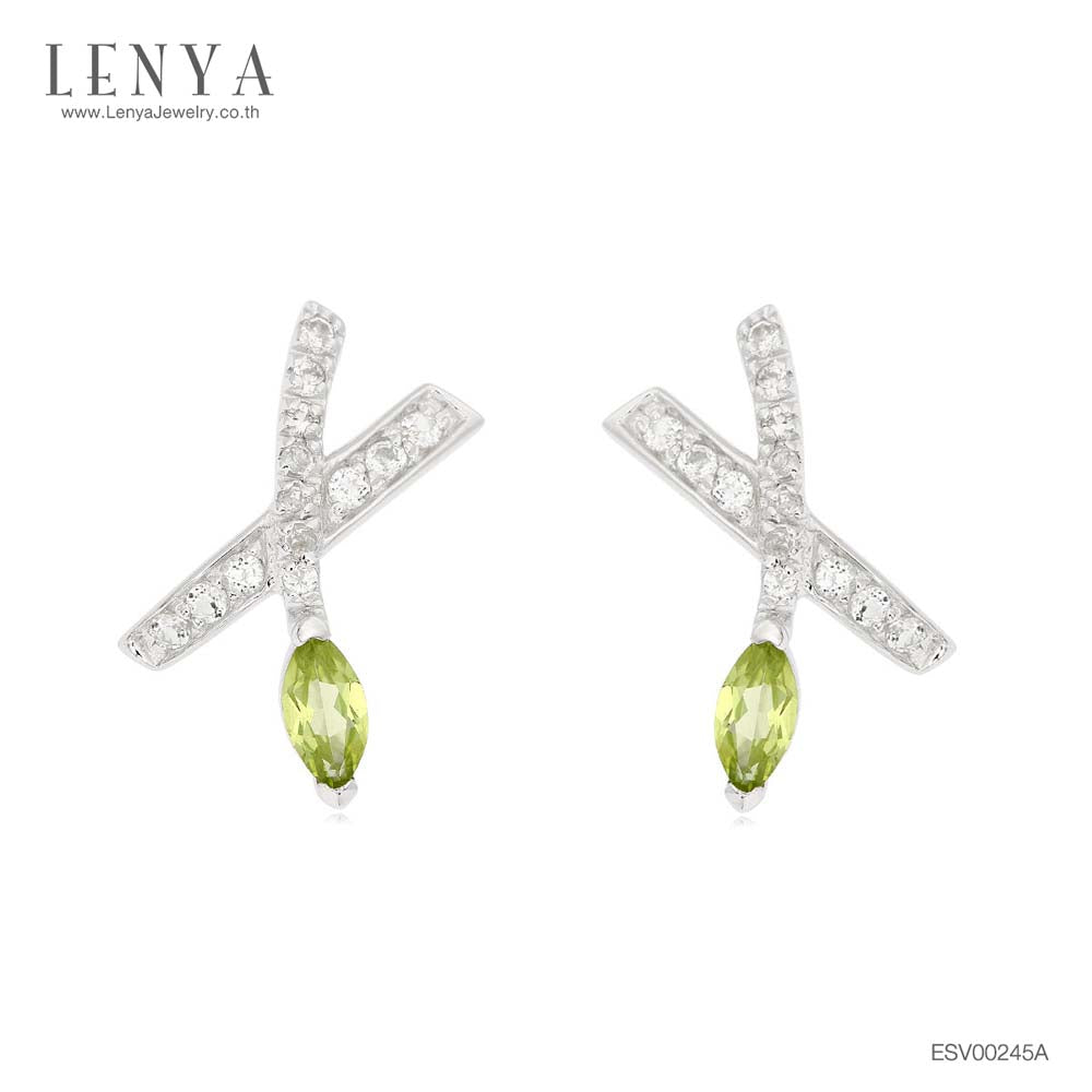 LENYA ต่างหูตัวเรือนเงินแท้ 925 ชุบโรเดียม ประดับด้วย เพอริดอท  (Peridot)  ไวโทแพซ (White Topaz) ดีไซน์เล็กๆน่ารัก