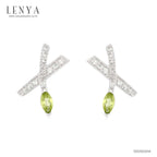 LENYA ต่างหูตัวเรือนเงินแท้ 925 ชุบโรเดียม ประดับด้วย เพอริดอท  (Peridot)  ไวโทแพซ (White Topaz) ดีไซน์เล็กๆน่ารัก