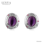 LENYA ต่างหูพลอยอเมทิสต์ เสริมความสงบใจ มีสติ มั่งคั่ง  ขนาด 11 มิล ตัวเรือนเงินแท้925 ชุบทองคำขาว