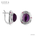 LENYA ต่างหูพลอยอเมทิสต์ เสริมความสงบใจ มีสติ มั่งคั่ง  ขนาด 11 มิล ตัวเรือนเงินแท้925 ชุบทองคำขาว