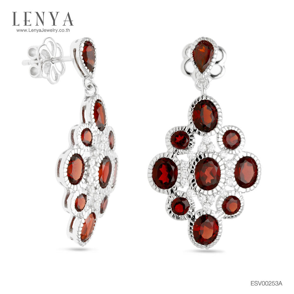 LENYA ต่างหูเงินแท้ ประดับพลอย โกเมน (Garnet)  และ CZ (Cubic Zirconia) ดีไซน์หรูหรา สวยล้ำค่า ในราคาเอื้อมถึง