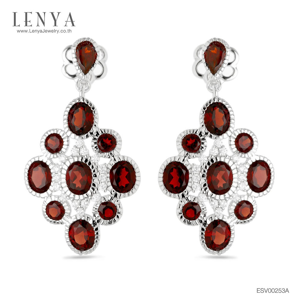 LENYA ต่างหูเงินแท้ ประดับพลอย โกเมน (Garnet)  และ CZ (Cubic Zirconia) ดีไซน์หรูหรา สวยล้ำค่า ในราคาเอื้อมถึง