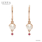 LENYA ต่างหูเงินแท้ 925 ชุบพิงค์โกลด์ ประดับด้วยไข่มุกและทับทิม ดีไซน์น่ารัก