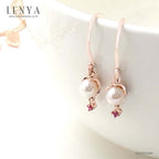 LENYA ต่างหูเงินแท้ 925 ชุบพิงค์โกลด์ ประดับด้วยไข่มุกและทับทิม ดีไซน์น่ารัก