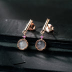 LENYA ต่างหูโรสควอตซ์ (Rose Quartz) และแซฟไฟร์สีชมพู (Pink Sapphire) ตัวเรือนเงินแท้ชุบพิงค์โกล์ด