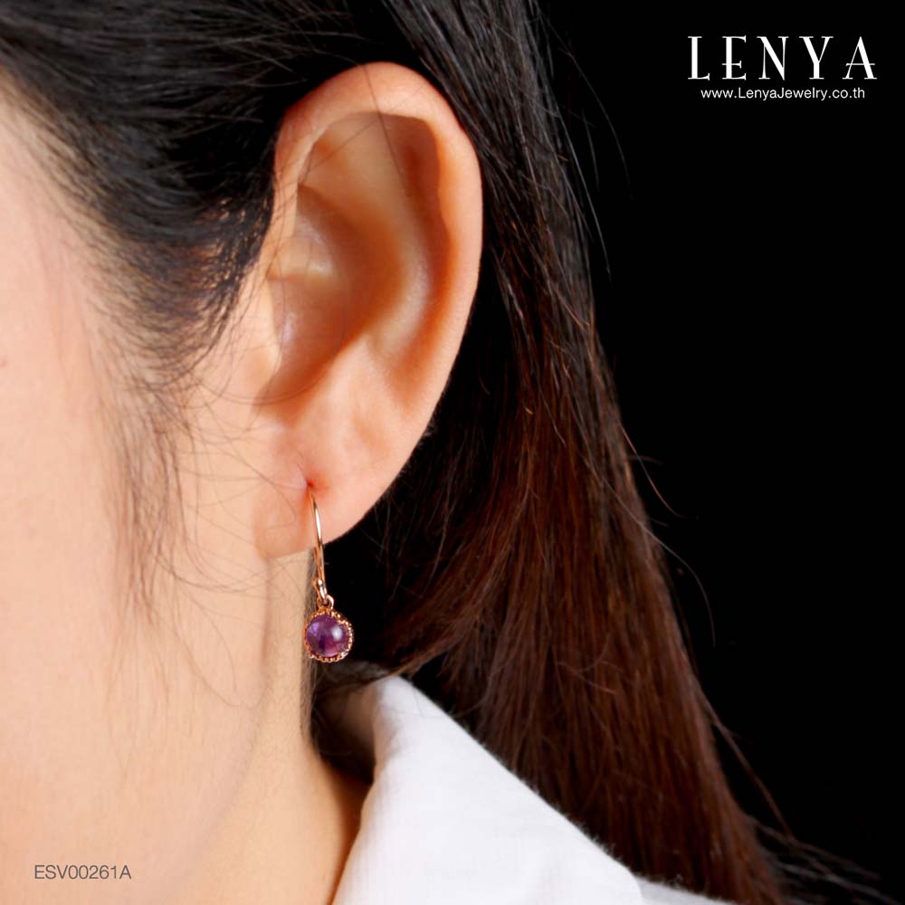 LENYA ต่างหูเงินแท้ ชุบพิงค์โกลด์ ประดับด้วยอะเมทิสต์ เพื่อผู้หญิงที่ประสบความสำเร็จ