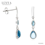 LENYA ต่างหูเงินแท้ ประดับบลูโทแพซ (Blue Topaz) ทรงหยดน้ำ ดีไซน์หรูหรา สวยเลอค่าต้องตาใครต่อใคร