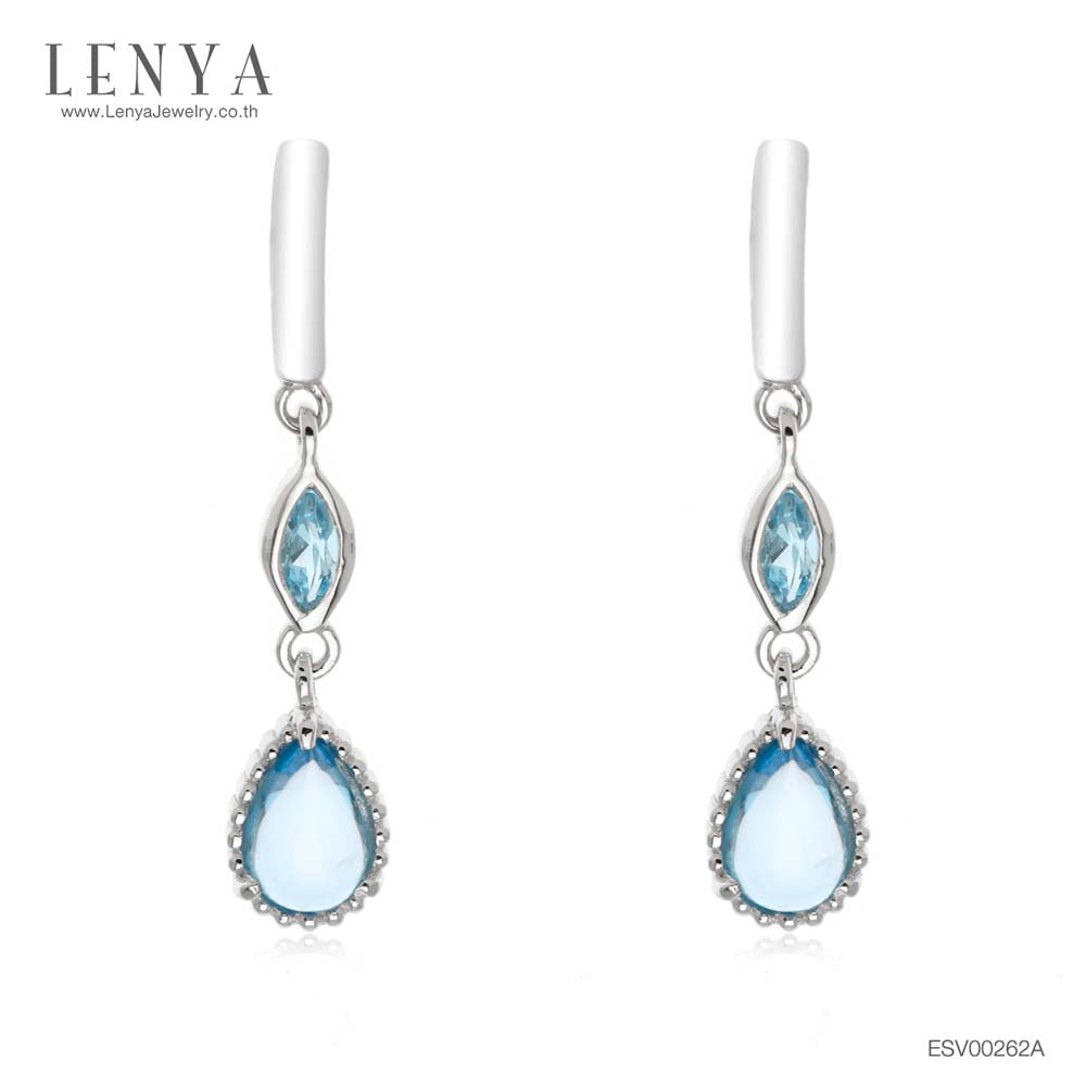 LENYA ต่างหูเงินแท้ ประดับบลูโทแพซ (Blue Topaz) ทรงหยดน้ำ ดีไซน์หรูหรา สวยเลอค่าต้องตาใครต่อใคร