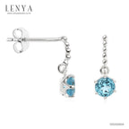 LENYA ต่างหูบลูโทแพซ  (Blue Topaz)  ตัวเรือนเงินแท้ 925 ชุบโรเดียม ดีไซน์เล็กๆน่ารัก
