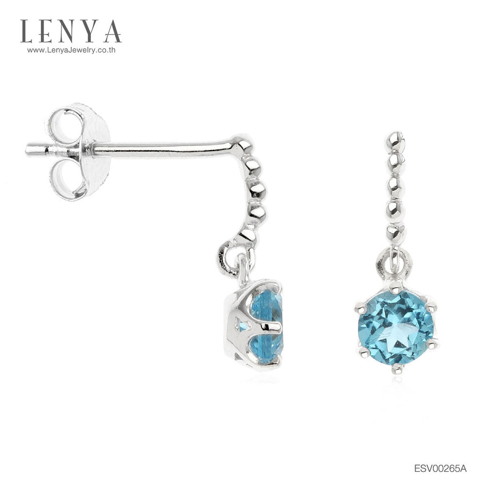 LENYA ต่างหูบลูโทแพซ  (Blue Topaz)  ตัวเรือนเงินแท้ 925 ชุบโรเดียม ดีไซน์เล็กๆน่ารัก