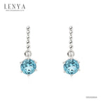 LENYA ต่างหูบลูโทแพซ  (Blue Topaz)  ตัวเรือนเงินแท้ 925 ชุบโรเดียม ดีไซน์เล็กๆน่ารัก