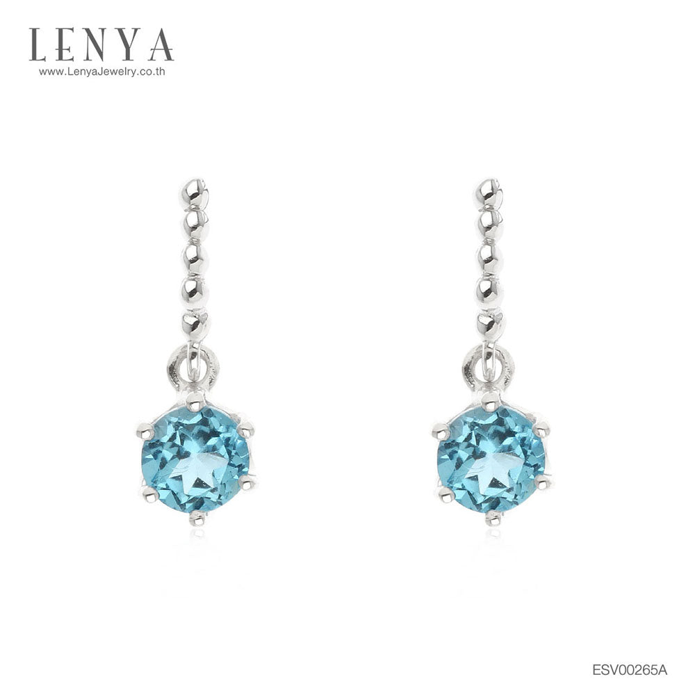 LENYA ต่างหูบลูโทแพซ  (Blue Topaz)  ตัวเรือนเงินแท้ 925 ชุบโรเดียม ดีไซน์เล็กๆน่ารัก