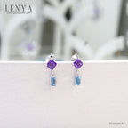 LENYA ต่างหูพลอยอเมทิสต์ เสริมความสงบใจ มีสติ มั่งคั่ง ขนาด 4 มิล ตัวเรือนเงินแท้925 ชุบทองคำขาว