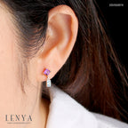 LENYA ต่างหูพลอยอเมทิสต์ เสริมความสงบใจ มีสติ มั่งคั่ง ขนาด 4 มิล ตัวเรือนเงินแท้925 ชุบทองคำขาว