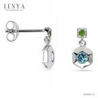 LENYA ต่างหูเงินแท้ ประดับบลูโทแพซ (Blue Topaz) และโครมไดออพไซด์ (Chrome Diopside) ดีไซน์ทรงหกเหลี่ยม