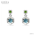LENYA ต่างหูเงินแท้ ประดับบลูโทแพซ (Blue Topaz) และโครมไดออพไซด์ (Chrome Diopside) ดีไซน์ทรงหกเหลี่ยม