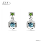LENYA ต่างหูเงินแท้ ประดับบลูโทแพซ (Blue Topaz) และโครมไดออพไซด์ (Chrome Diopside) ดีไซน์ทรงหกเหลี่ยม