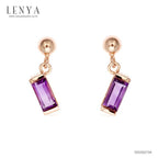 LENYA ต่างหูเงินแท้ 925 ชุปทองพิงค์โกล ประดับด้วยพลอย Amethyst ทรงสีเหลื่ยมยาว สไตล์ มินิมอล สวย น่ารัก