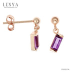 LENYA ต่างหูเงินแท้ 925 ชุปทองพิงค์โกล ประดับด้วยพลอย Amethyst ทรงสีเหลื่ยมยาว สไตล์ มินิมอล สวย น่ารัก