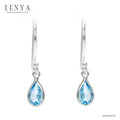 LENYA ต่างหูเงินแท้ ชุบโรเดียม ประดับพลอยแท้ สีฟ้าใส บลู โทแพซ (Blue Topaz)
