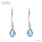 LENYA ต่างหูเงินแท้ ชุบโรเดียม ประดับพลอยแท้ สีฟ้าใส บลู โทแพซ (Blue Topaz)