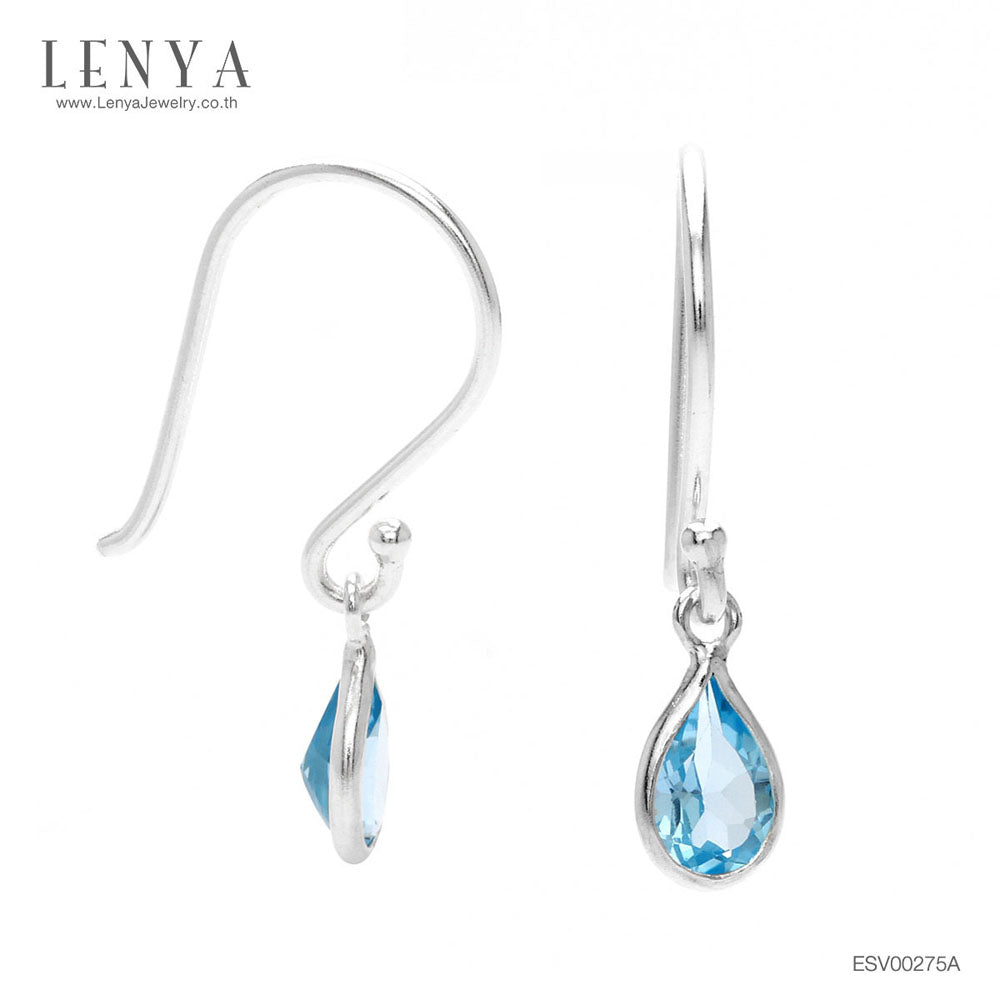 LENYA ต่างหูเงินแท้ ชุบโรเดียม ประดับพลอยแท้ สีฟ้าใส บลู โทแพซ (Blue Topaz)