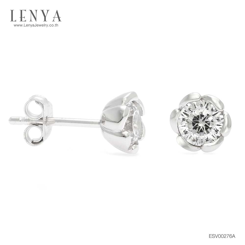 LENYA ต่างหูประดับเพชร DiamondLike เม็ดเดี่ยวทรงกลมเม็ดโต ดีไซน์เรียบง่ายแต่โดดเด่น บนตัวเรือนเงินแท้ชุบทองคำขาว