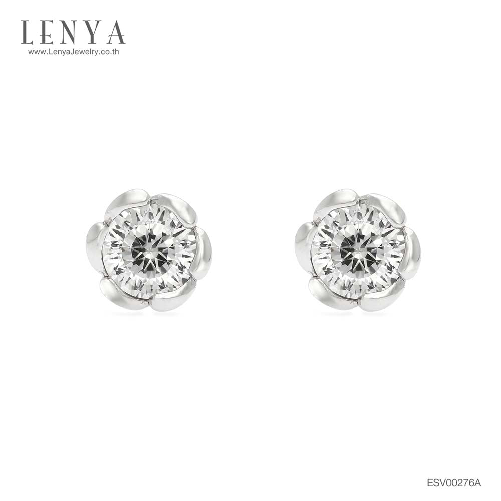 LENYA ต่างหูประดับเพชร DiamondLike เม็ดเดี่ยวทรงกลมเม็ดโต ดีไซน์เรียบง่ายแต่โดดเด่น บนตัวเรือนเงินแท้ชุบทองคำขาว