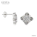 LENYA ต่างหูตัวเรือนเงินแท้ 925 ชุบทองขาว ประดับด้วย คิวบิกเซอร์โคเนีย (Cubic Zirconia) สีขาวสีเหลียมและกลม ดีไซน์เรียบหรู สวยงาม
