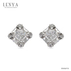 LENYA ต่างหูตัวเรือนเงินแท้ 925 ชุบทองขาว ประดับด้วย คิวบิกเซอร์โคเนีย (Cubic Zirconia) สีขาวสีเหลียมและกลม ดีไซน์เรียบหรู สวยงาม