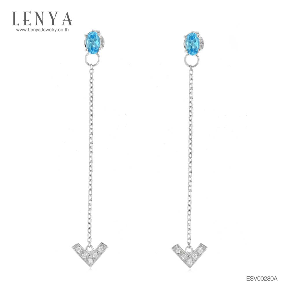 LENYA ต่างหูพลอยบลูโทแพซ เสริมความมั่นใจ ชัดเจน ปัญญา ขนาด 5 มิล ตัวเรือนเงินแท้925 ชุบทองคำขาว