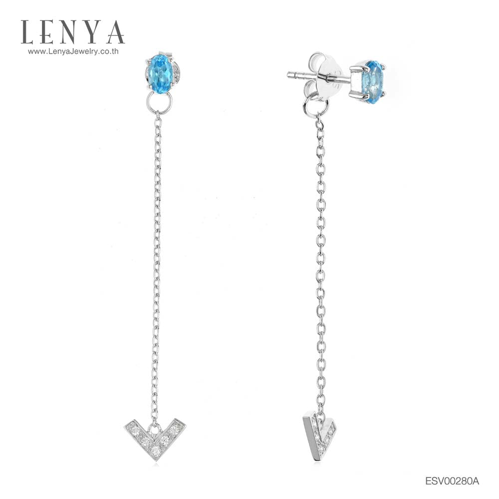 LENYA ต่างหูพลอยบลูโทแพซ เสริมความมั่นใจ ชัดเจน ปัญญา ขนาด 5 มิล ตัวเรือนเงินแท้925 ชุบทองคำขาว