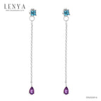 LENYA ต่างหูสร้อยตุ้งติ้ง ประดับด้วย บลูโทแพซ(Blue Topaz) และ อเมทีสต์ (Amethyst) ตัวเรือนเงินแท้ 925 ชุบทองขาว สวยงามไม่ซ้ำใคร