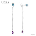 LENYA ต่างหูสร้อยตุ้งติ้ง ประดับด้วย บลูโทแพซ(Blue Topaz) และ อเมทีสต์ (Amethyst) ตัวเรือนเงินแท้ 925 ชุบทองขาว สวยงามไม่ซ้ำใคร