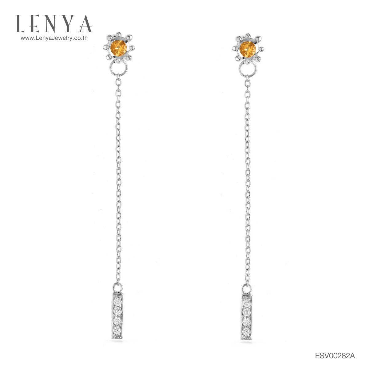 LENYA ต่างหูพลอยสีเหลืองซิทริน  ช่วยเรียกทรัพย์ สดใส พลังบวก ขนาด3มิล ตัวเรือนเงินแท้925 ชุบทองคำขาว