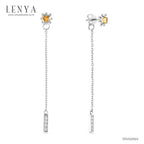 LENYA ต่างหูพลอยสีเหลืองซิทริน  ช่วยเรียกทรัพย์ สดใส พลังบวก ขนาด3มิล ตัวเรือนเงินแท้925 ชุบทองคำขาว