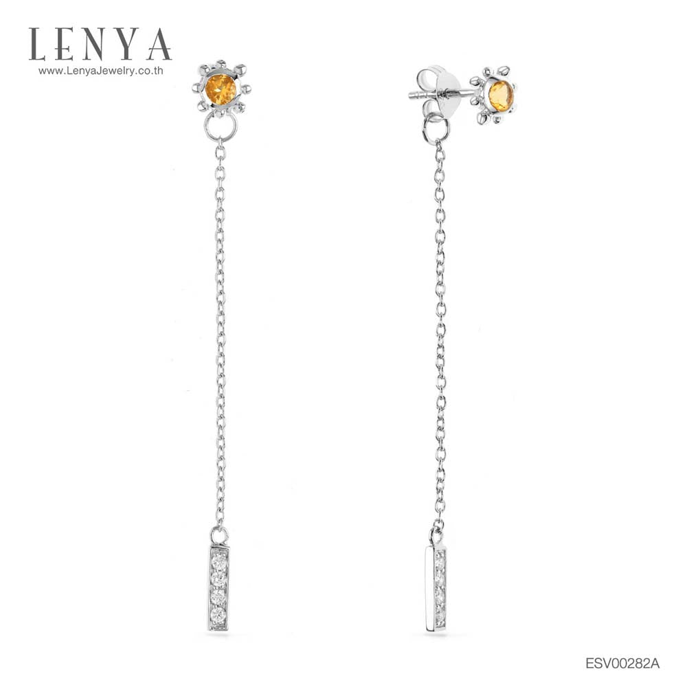 LENYA ต่างหูพลอยสีเหลืองซิทริน  ช่วยเรียกทรัพย์ สดใส พลังบวก ขนาด3มิล ตัวเรือนเงินแท้925 ชุบทองคำขาว