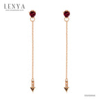 LENYA ต่างหูสร้อยตุ้งติ้ง ประดับด้วยพลอยหัวใจ โรโดไลท์ (Rhodolite) และ คิวบิกเซอร์โคเนีย (Cubic Zirconia) ตัวเรือนเงินแท้ 925 ชุบทองพิ้งโกลด์ สวยงามไม่ซ้ำใคร