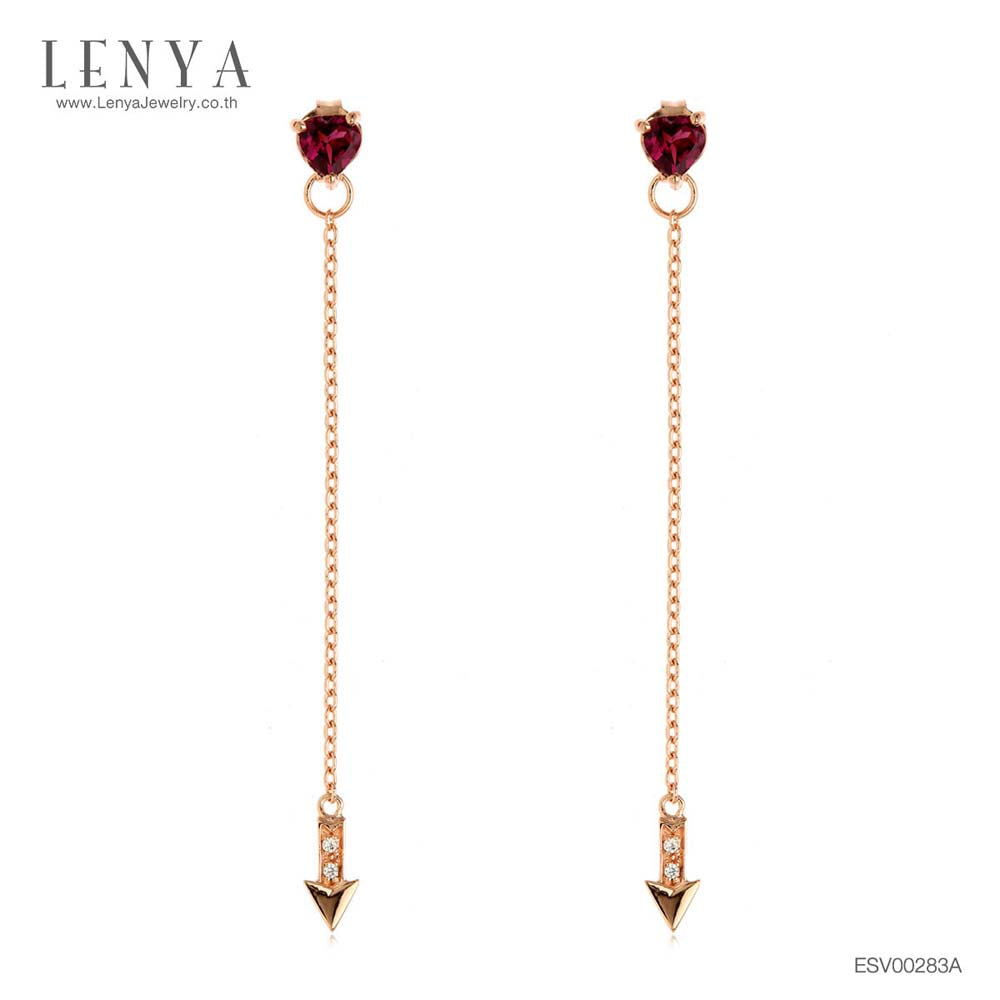 LENYA ต่างหูสร้อยตุ้งติ้ง ประดับด้วยพลอยหัวใจ โรโดไลท์ (Rhodolite) และ คิวบิกเซอร์โคเนีย (Cubic Zirconia) ตัวเรือนเงินแท้ 925 ชุบทองพิ้งโกลด์ สวยงามไม่ซ้ำใคร