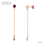 LENYA ต่างหูสร้อยตุ้งติ้ง ประดับด้วยพลอยหัวใจ โรโดไลท์ (Rhodolite) และ คิวบิกเซอร์โคเนีย (Cubic Zirconia) ตัวเรือนเงินแท้ 925 ชุบทองพิ้งโกลด์ สวยงามไม่ซ้ำใคร