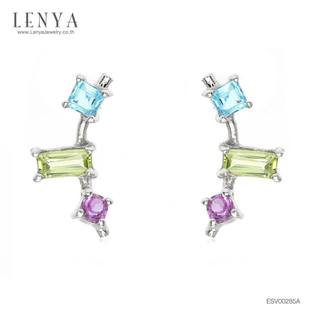 LENYA ต่างหูพลอยบลูโทแพซ เสริมความมั่นใจ ชัดเจน ปัญญา ขนาด 2 มิล ตัวเรือนเงินแท้925 ชุบทองคำขาว