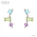 LENYA ต่างหูพลอยบลูโทแพซ เสริมความมั่นใจ ชัดเจน ปัญญา ขนาด 2 มิล ตัวเรือนเงินแท้925 ชุบทองคำขาว