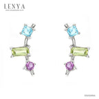 LENYA ต่างหูพลอยบลูโทแพซ เสริมความมั่นใจ ชัดเจน ปัญญา ขนาด 2 มิล ตัวเรือนเงินแท้925 ชุบทองคำขาว