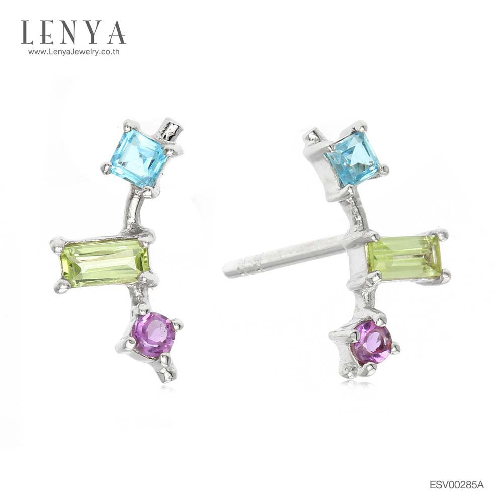 LENYA ต่างหูพลอยบลูโทแพซ เสริมความมั่นใจ ชัดเจน ปัญญา ขนาด 2 มิล ตัวเรือนเงินแท้925 ชุบทองคำขาว