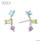 LENYA ต่างหูพลอยบลูโทแพซ เสริมความมั่นใจ ชัดเจน ปัญญา ขนาด 2 มิล ตัวเรือนเงินแท้925 ชุบทองคำขาว