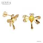 LENYA ต่างหู CZ สีเหลือง จาก SWAROVSKI ดีไซน์เก๋ทันสมัย ขนาด 6x4 มิล ตัวเรือนเงินแท้925 ชุบสีทองคำ