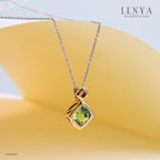 LENYA จี้พลอยเพอริดอท(Peridot)  รูปทรงสี่เหลี่ยมหลามตัด ดีไซน์สวยดูอ่อนหวาน จะมอบเป็นของขวัญก็ดูเก๋ ตัวเรือนเงินแท้ชุบทองคำ