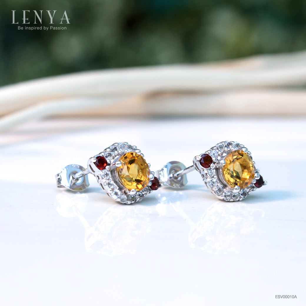 LENYA ต่างหูเงินแท้ ประดับพลอยซิทริน และ คิวบิกเซอร์โคเนีย (Cubic Zirconia)เสริมให้ร่ำรวยอย่างมีสติ