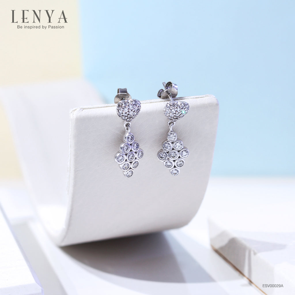 LENYA ต่างหูเพชร DiamondLike ดีไซน์เก๋ ทันสมัยรูปหัวใจ ด้วยลวดลายกราฟฟิค บนตัวเรือนเงินแท้ชุบทองคำขาว